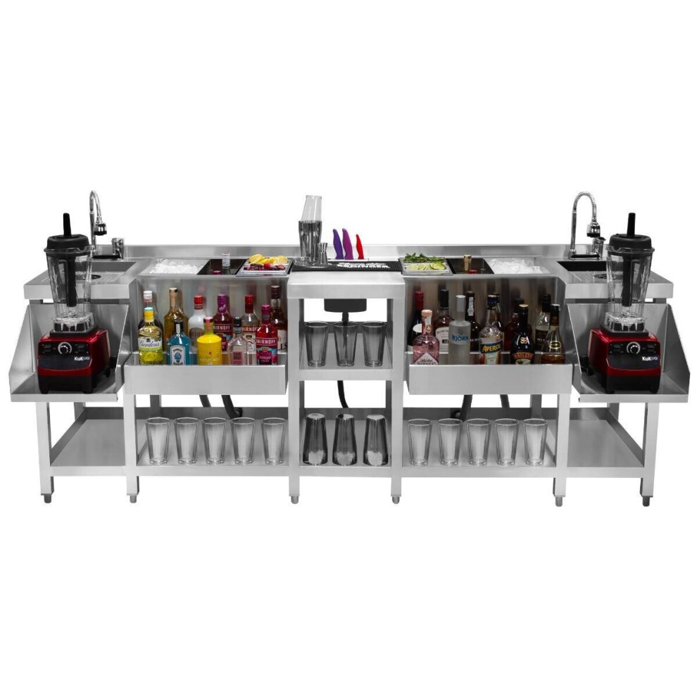 Cocktail Bar Station Compact Twin Steel Insulated Ice Well Sink Glass Rinser