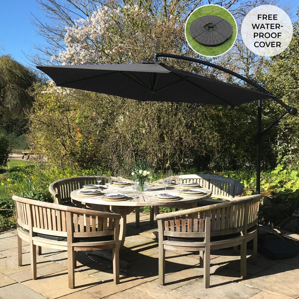 3m Garden Parasol Banana Hanging Cantilever Umbrella Crank Shade Patio Outdoor