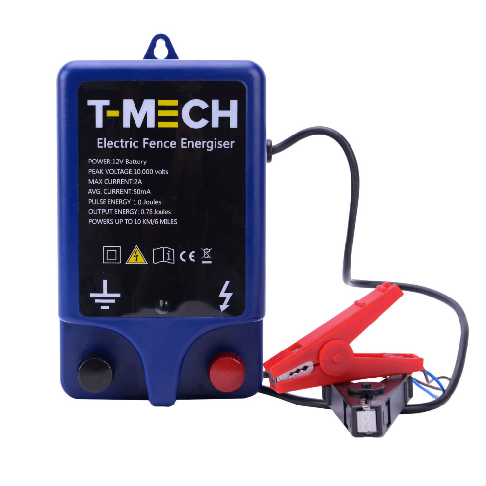 Electric 12V Fence Energiser Water Resistant 1.0J 10KM Battery Powered Fence