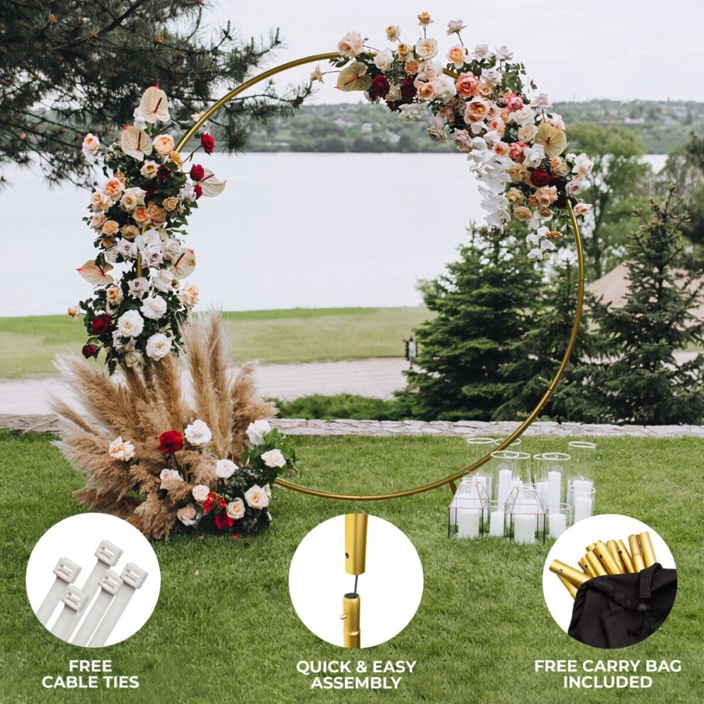 Wedding Moongate Gold Arch Round Frame Standing Flowers Balloon Decoration 200cm