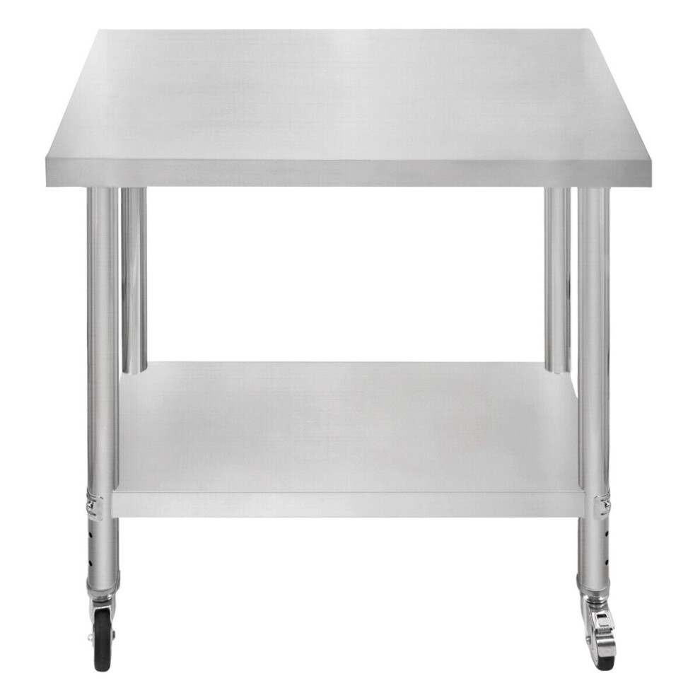 Catering Work Bench Table Stainless Steel Food Prep Kitchen Mobile 90cm x 60cm
