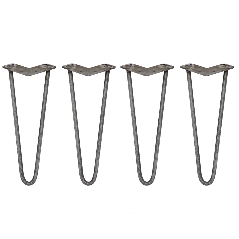 4 X Hairpin Legs / Hair Pin Set Furniture Desk Table 14" 2 Prong 12Mm Raw Steel 5055986112921