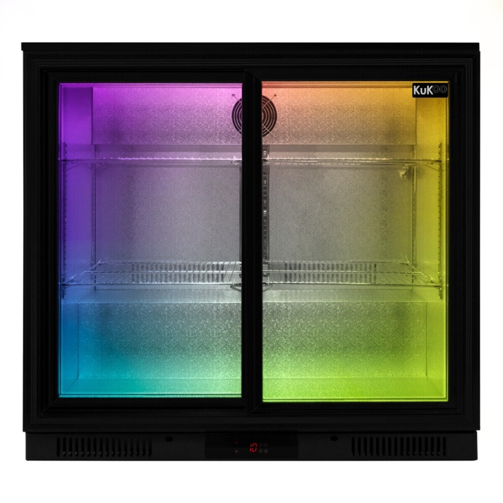 Back Bar Fridge Cooler Commercial Sliding Double Door Chiller Beer Wine LED Light