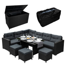 Rattan Eckmöbel Set & Garten Aufbewahrungsbox Schwarz Grau Outdoor
