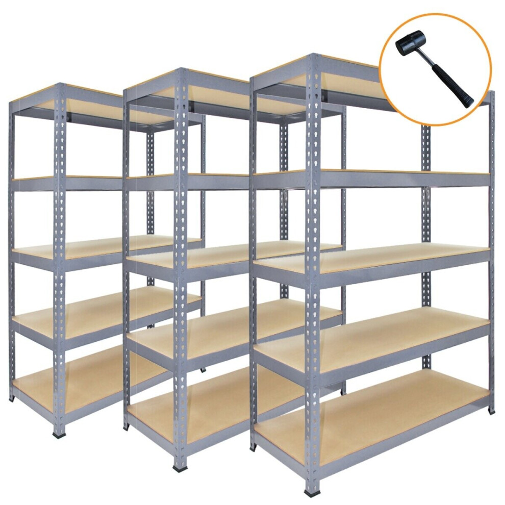 3 x Grey Racking Unit 5 Tier Garage Storage Warehouse Shelving shelf 90x50x180cm