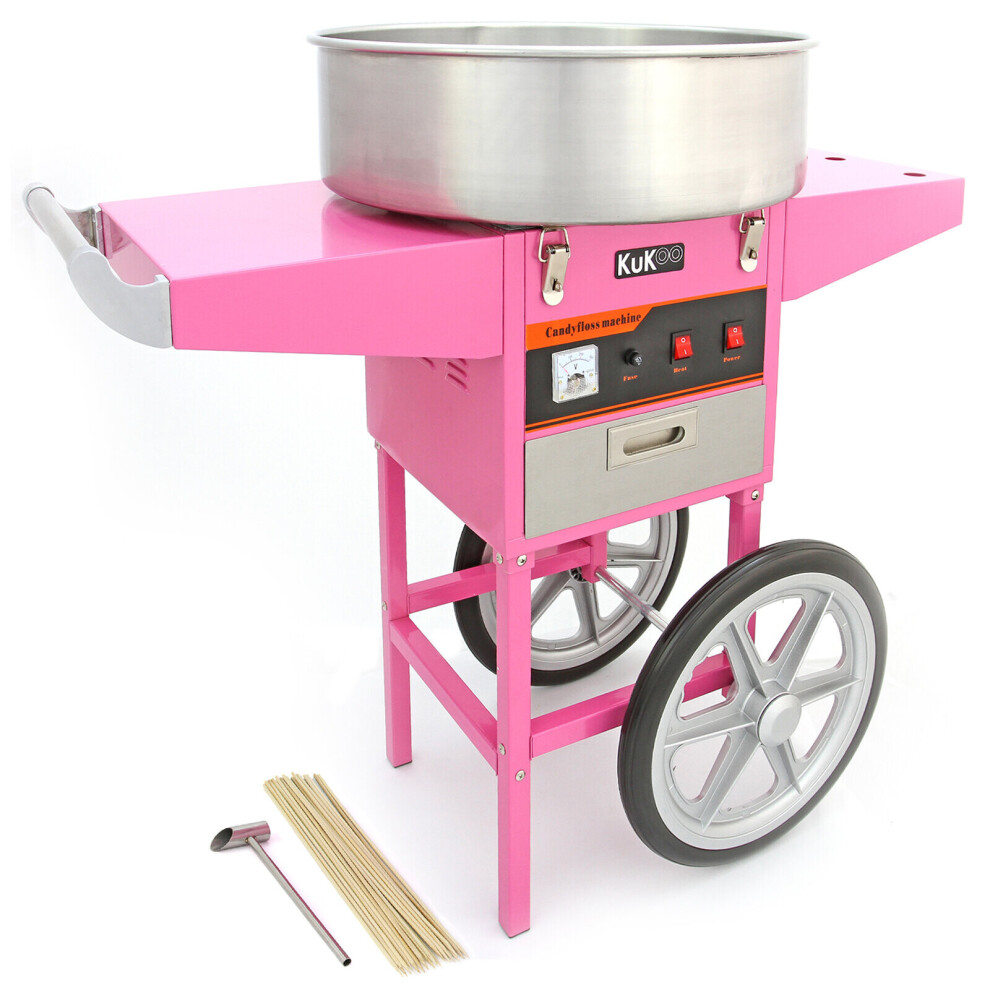 Candy Floss Machine Cart Pink Cotton Candyfloss Sugar Maker Commercial Electric
