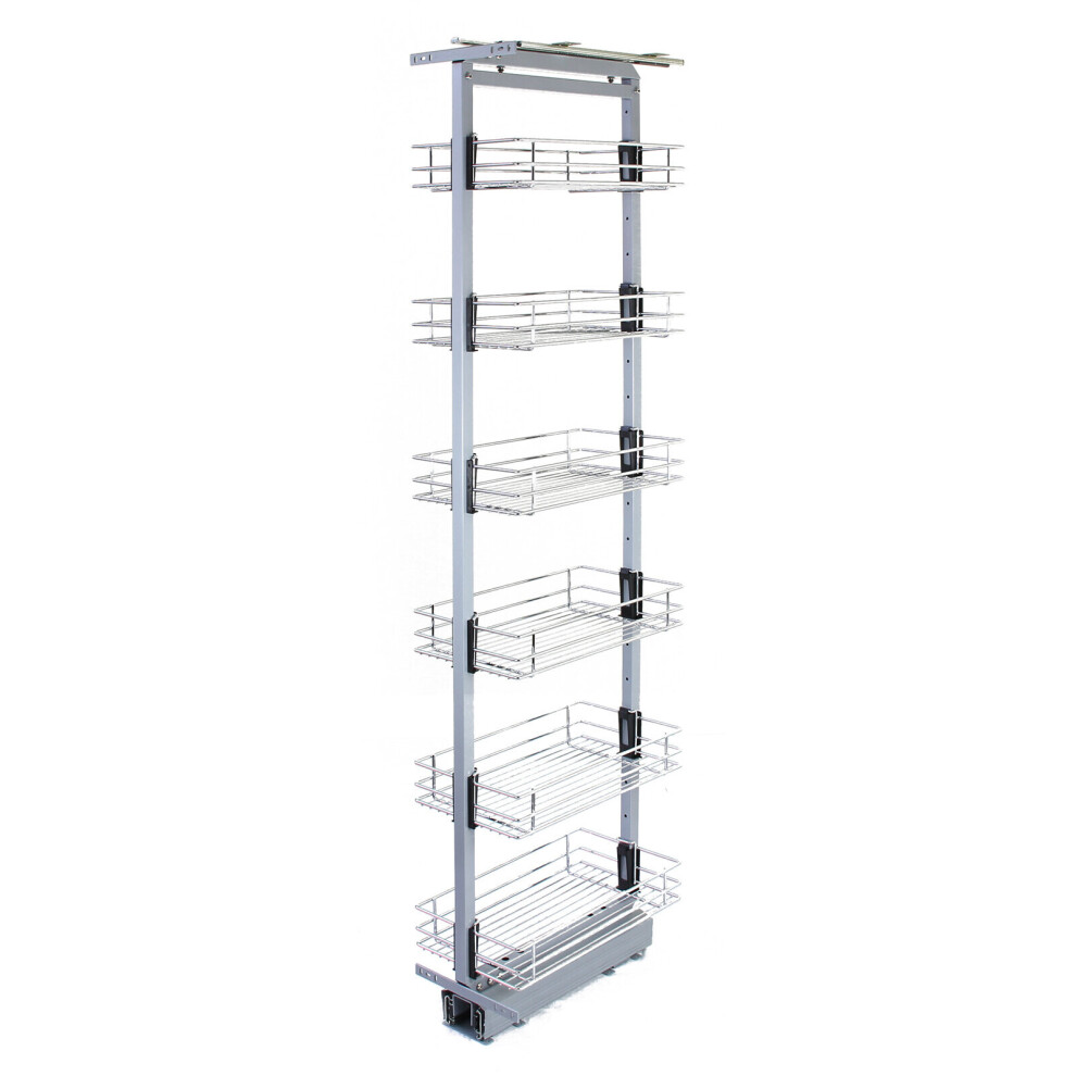 Pull Out Kitchen Larder Soft Close Slide Out Storage Baskets Metal 190-220cm H, 46cm D