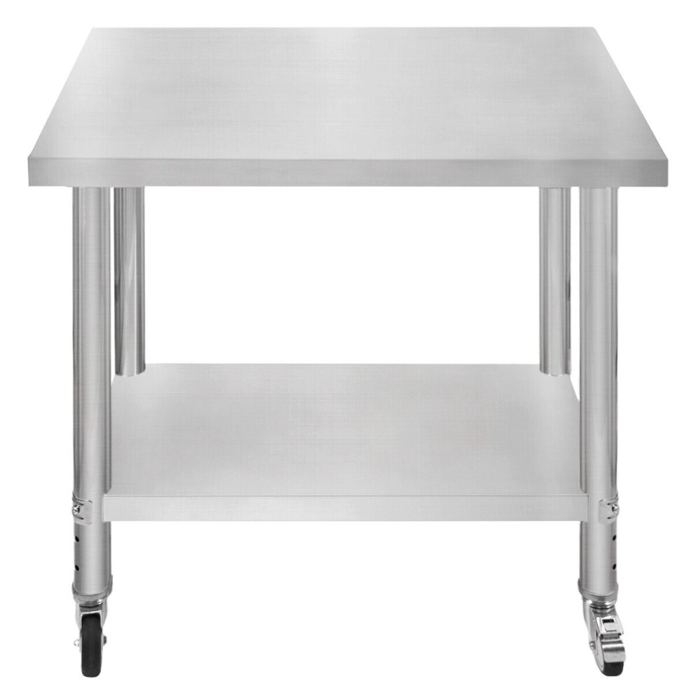 Catering Work Bench Table Stainless Steel Food Prep Kitchen Mobile 90cm x 76cm