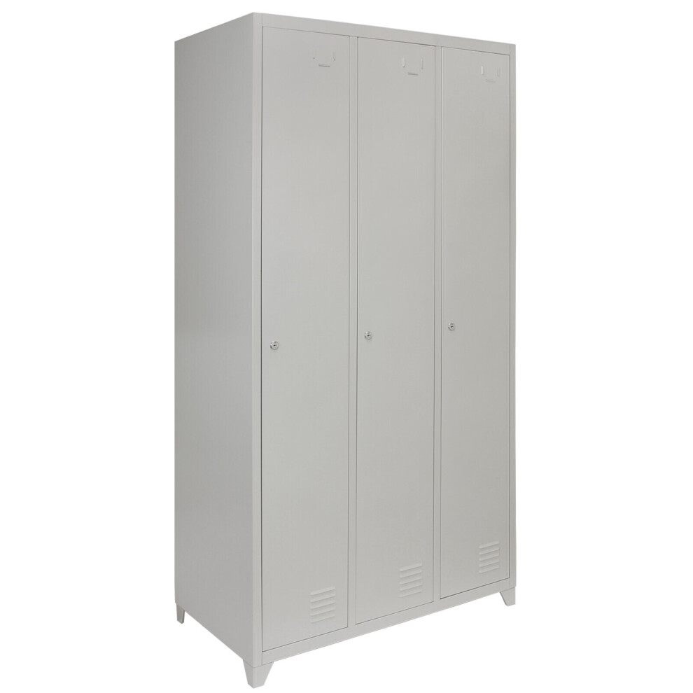 Metal Lockers 3 Doors Steel Staff Storage Lockable Gym Changing Room School Grey