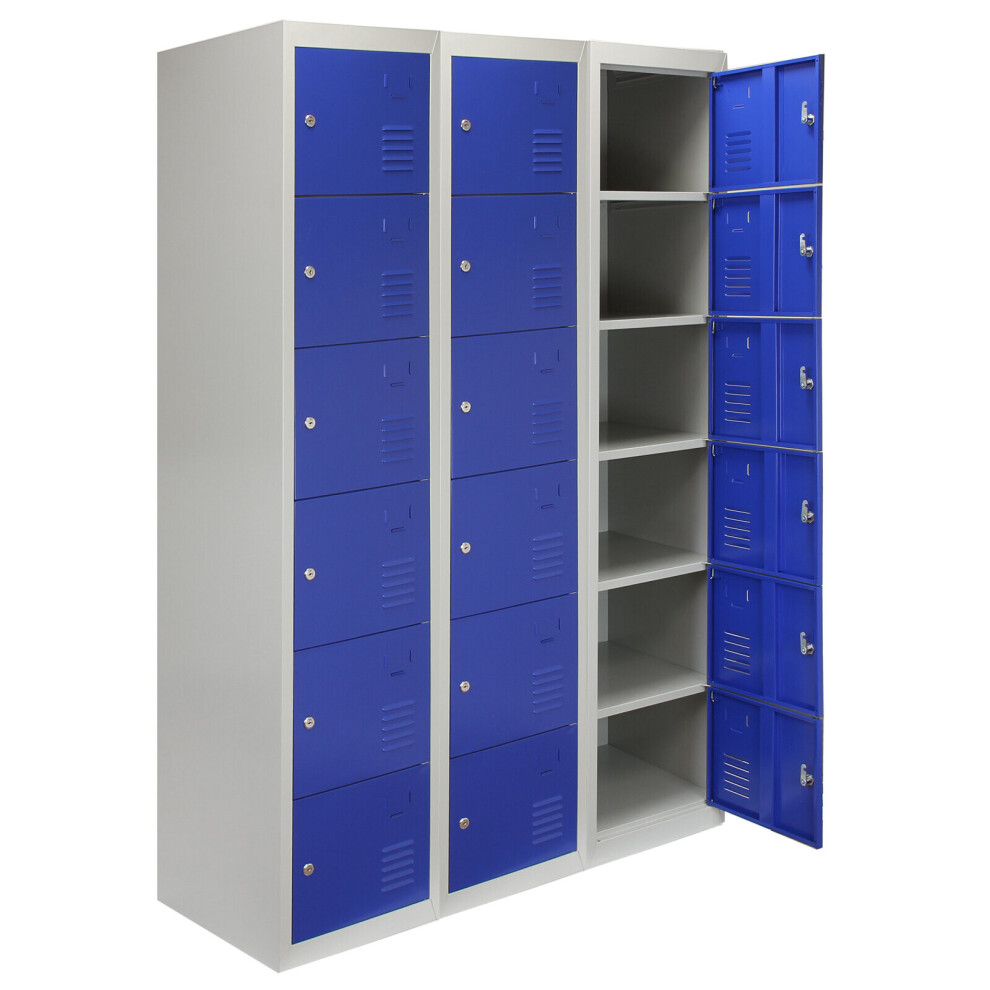 Steel Lockers 6 Doors Lockable Metal Storage Staff Gym Changing Room School Blue
