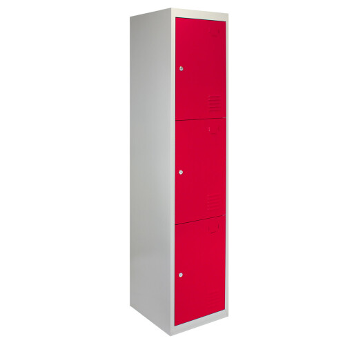 MonsterShop Metal Lockers 3 Doors Steel Flatpack Storage Lockable Gym School Red – 45cm D