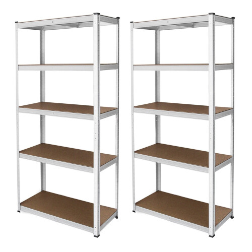 MonsterShop 2x 5-Tier White Racking Units Heavy Duty Storage Rack Garage Warehouse Shed