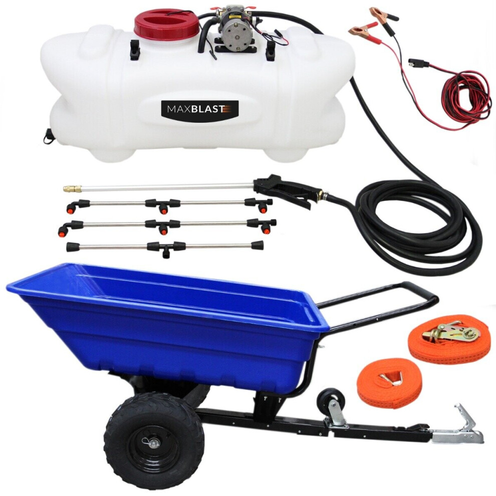 T-Mech Atv Trailer & Sprayer With Boom 60L Garden Tipping Quad Tractor Off-Road Tyres