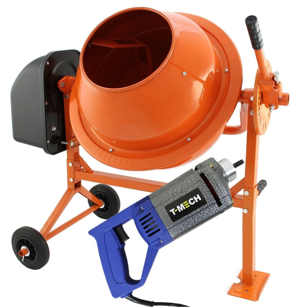 Portable 70L Cement Mixer & Hand Held Concrete Vibrator with 2m Poker Shaft Electric 250W