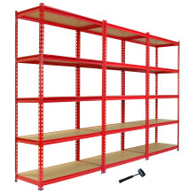 3 Scaffali in Acciaio Senza Bulloni Z-Rax Rossi 90cm x 45cm x 183cm per Garage