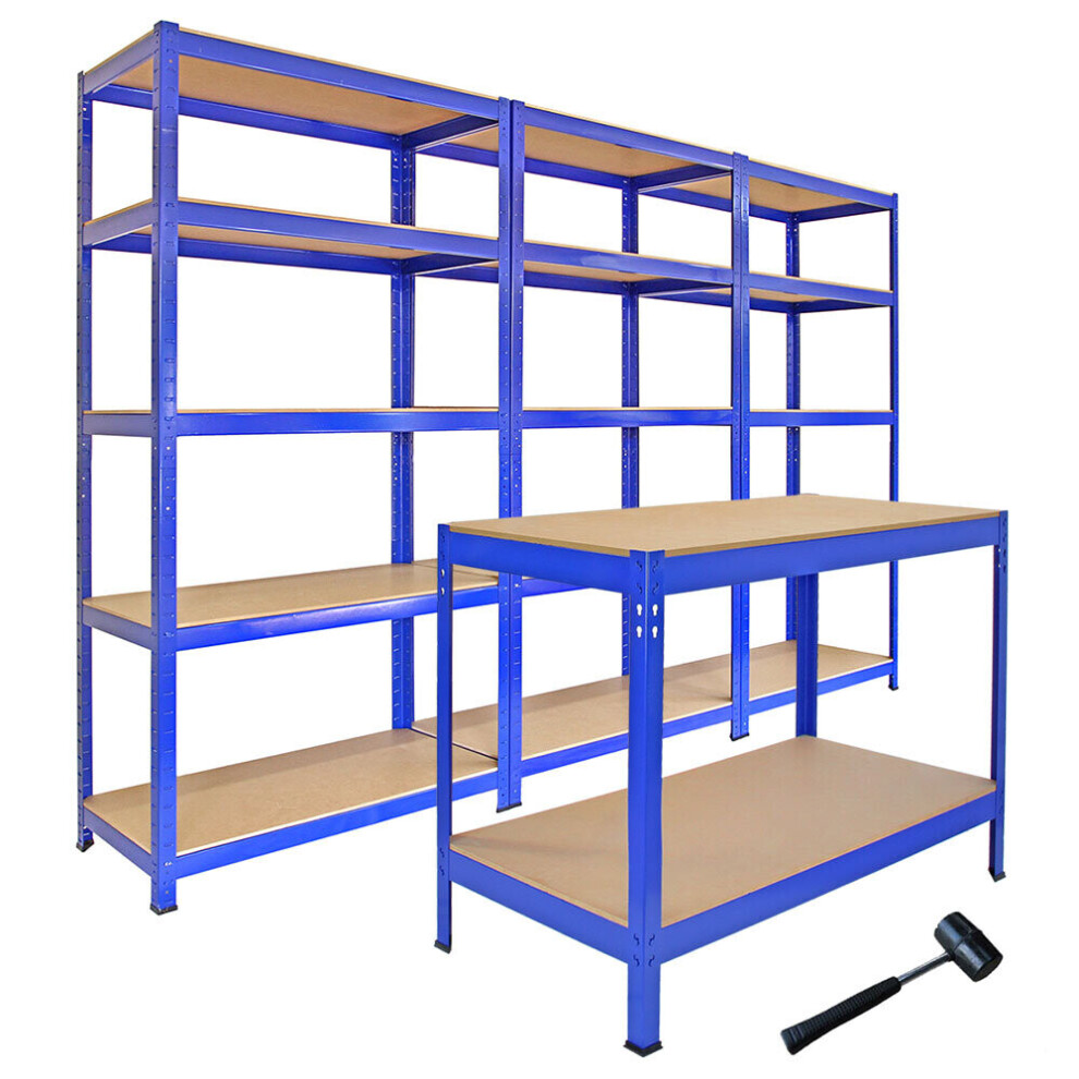 3 T-Rax Steel Racking Garage Shelving 5 Tier Shelves Racks Bays Workbench