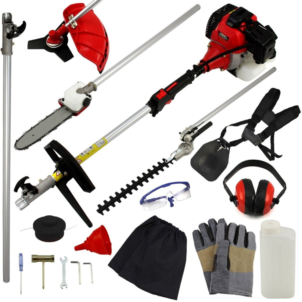 Cordless Hedge Trimmer Long Reach 5 in 1 Multi Tool Petrol Cutter 52cc 1.6KW