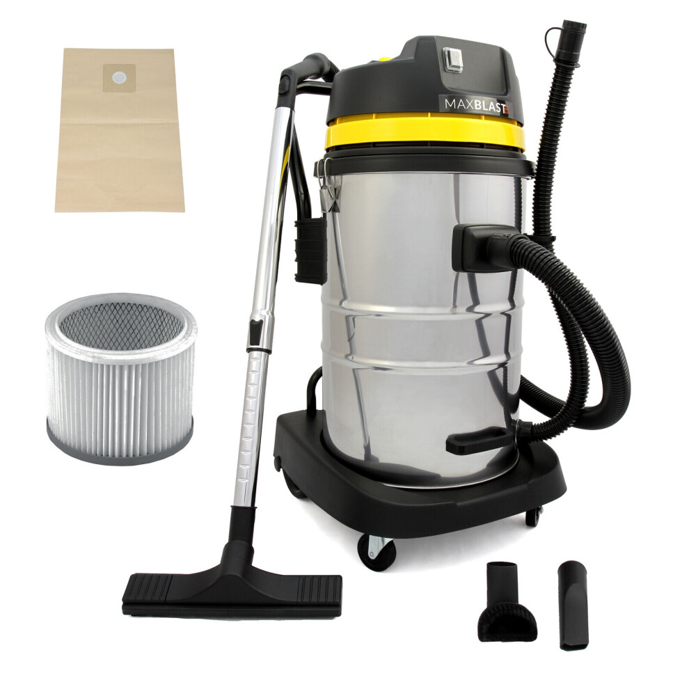 Industrial Vacuum Cleaner Wet & Dry Extra Powerful Stainless Steel 60L Hoover