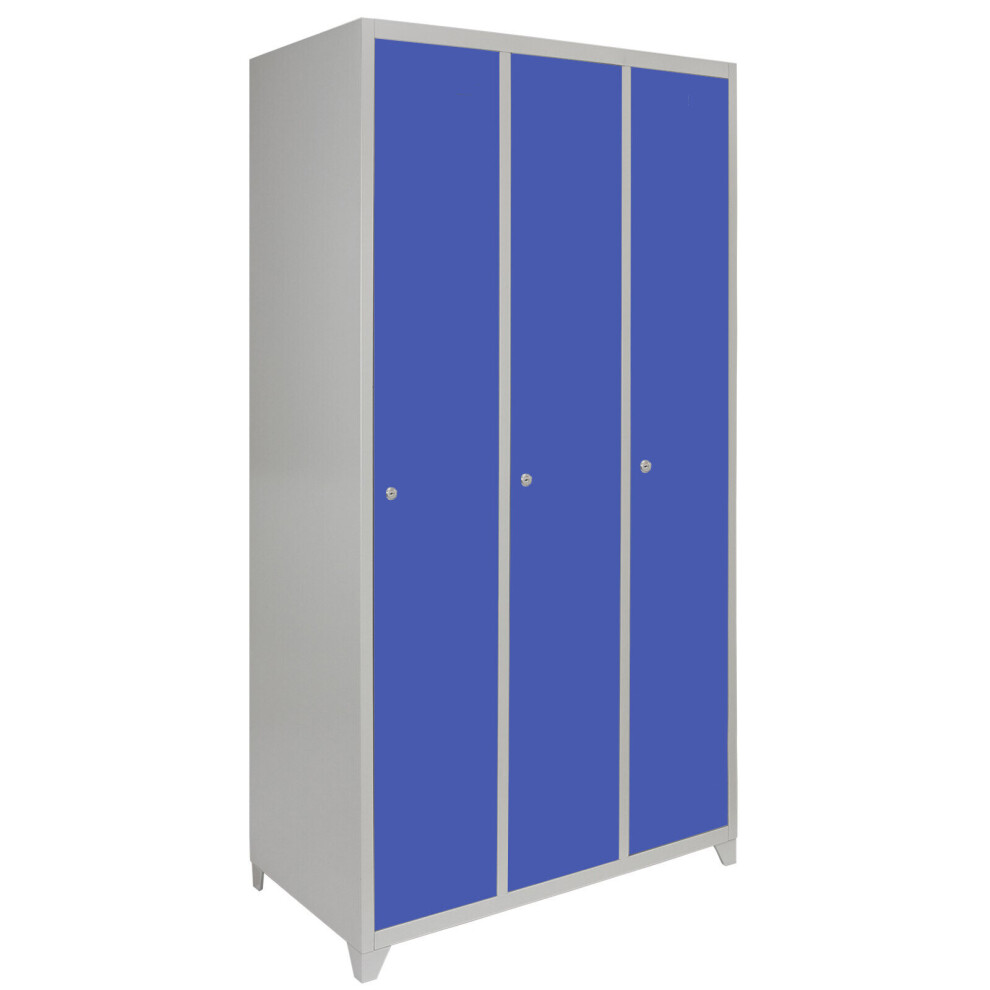 Metal Lockers 3 Doors Steel Staff Storage Lockable Gym Changing Room School Blue