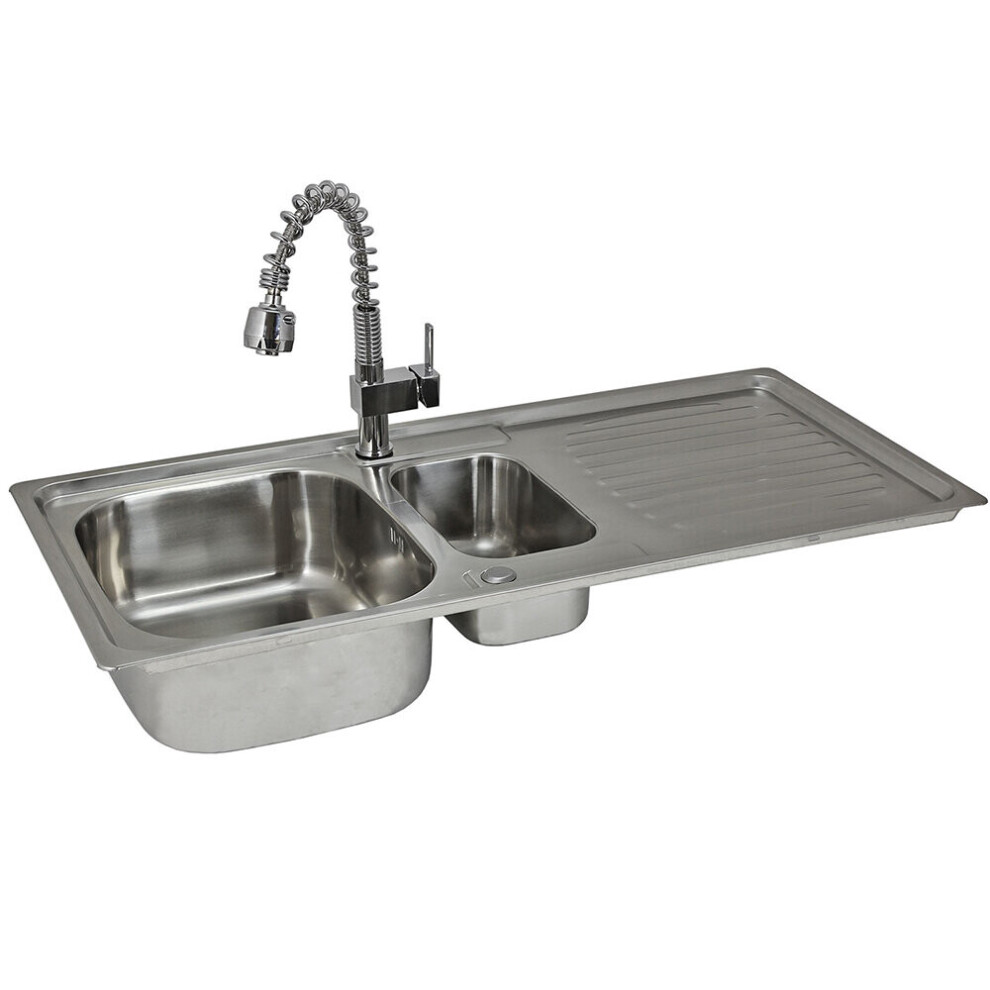 Kit évier de cuisine réversible en acier inoxydable 1.5 Bowl Pull Out Mixer Tap & Waste Kit