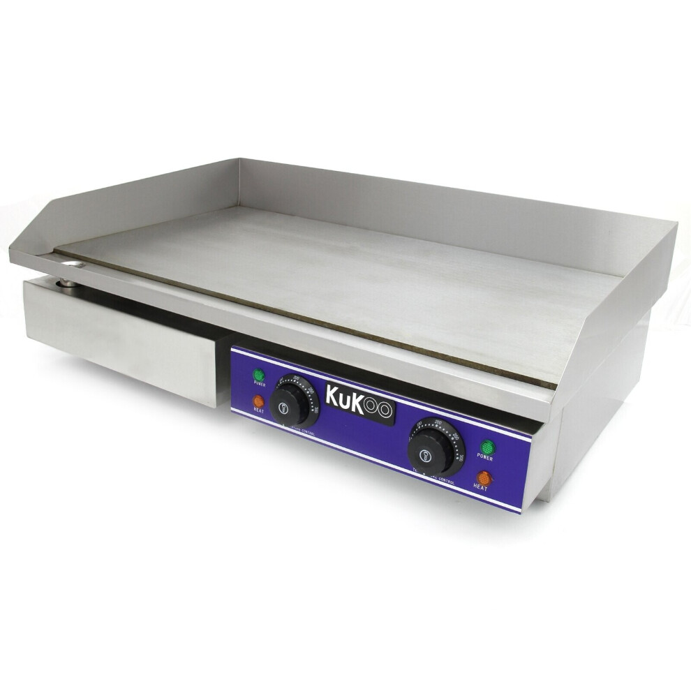 73cm Commercial Electric Griddle Countertop - Stainless Steel, Even Heat, Dual Thermostats, Splash Guard, Fat Drainage (10120)