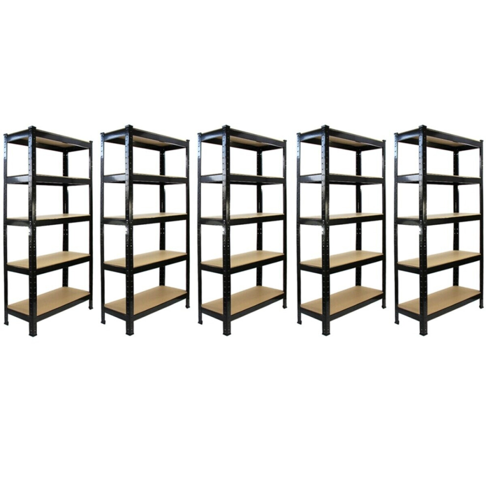 5 x Black Racking Unit 5 Tier Garage Storage Warehouse Shelving 75 x 150 x 30cm