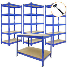 Monster Rekken Blauw Stelling Eenheid 5 Tier Garage Opslag Magazijn Opschorten 3 x 90cm &amp; 2 x 120cm