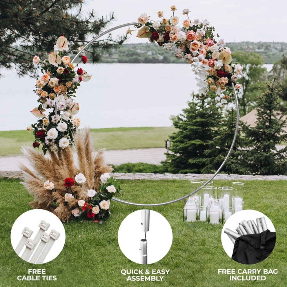 Wedding Moongate Silver Arch Round Frame Standing Flowers Balloon Decoration 200cm