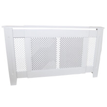 Adjustable Radiator Cover White MDF Trellised Grill Modern Cabinet Shelf 1400mm - 1920mm