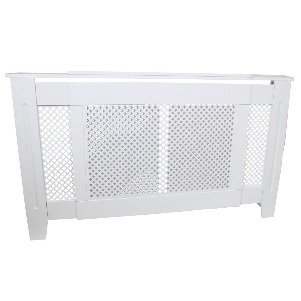 Adjustable Radiator Cover White MDF Trellised Grill Modern Cabinet Shelf 1400mm - 1920mm