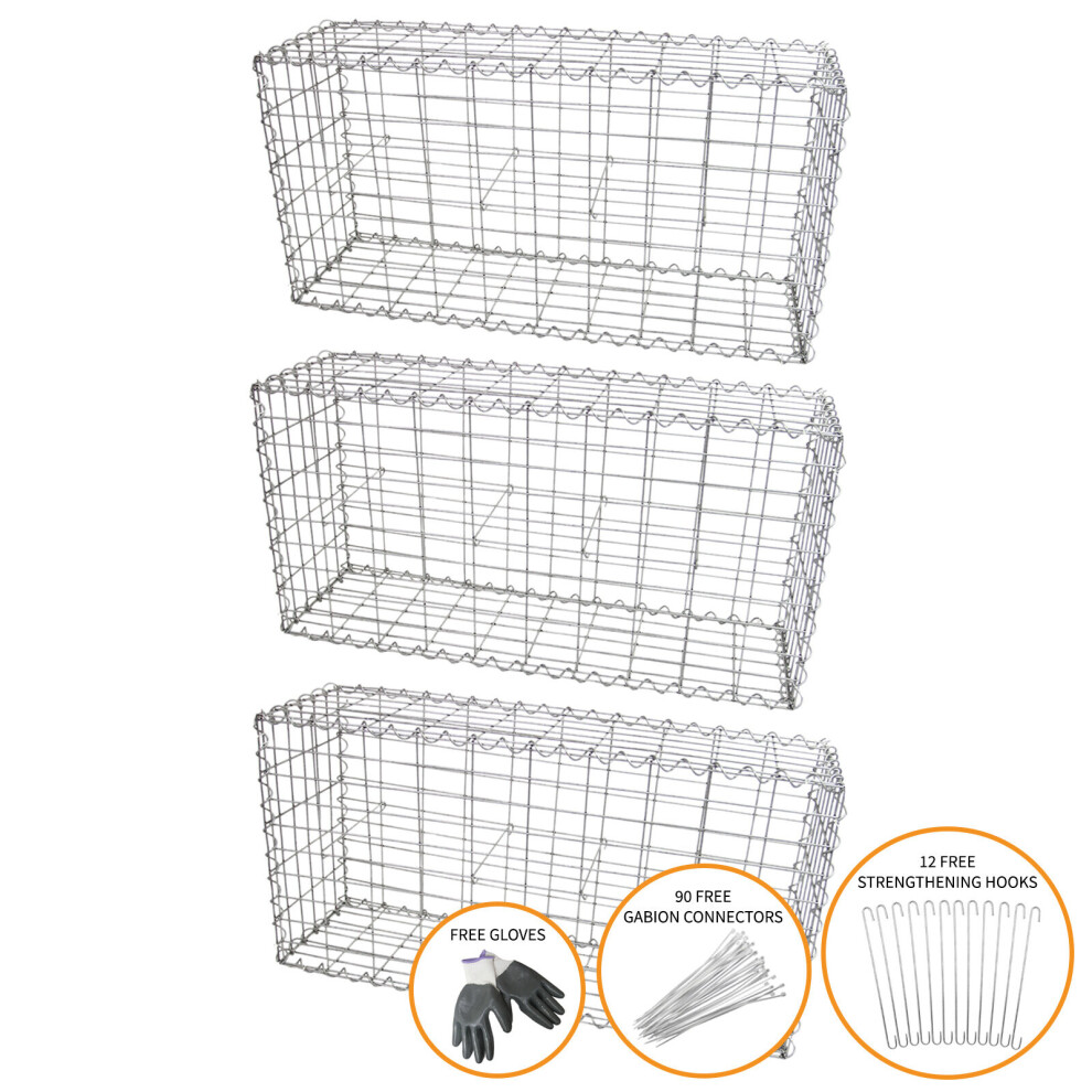 Paniers Gabion Jardin Extérieur Cages Grillagées Pierre / 100 x 50 x 30cm / 3 Pack