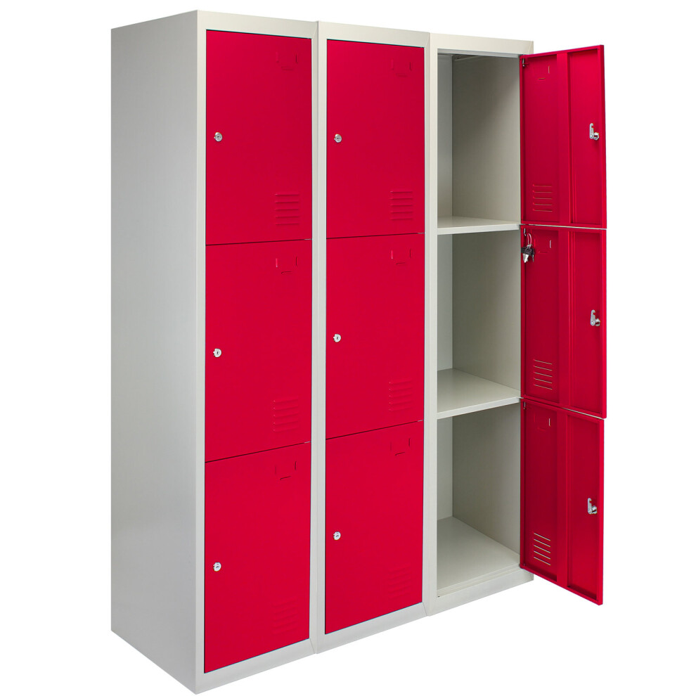3 x casiers de rangement en métal - trois portes, rouge - Flatpack