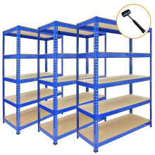 Monster rekken 3 x blauw rekken eenheid 5 Tier Garage opslag magazijn rekken 90x50x180cm