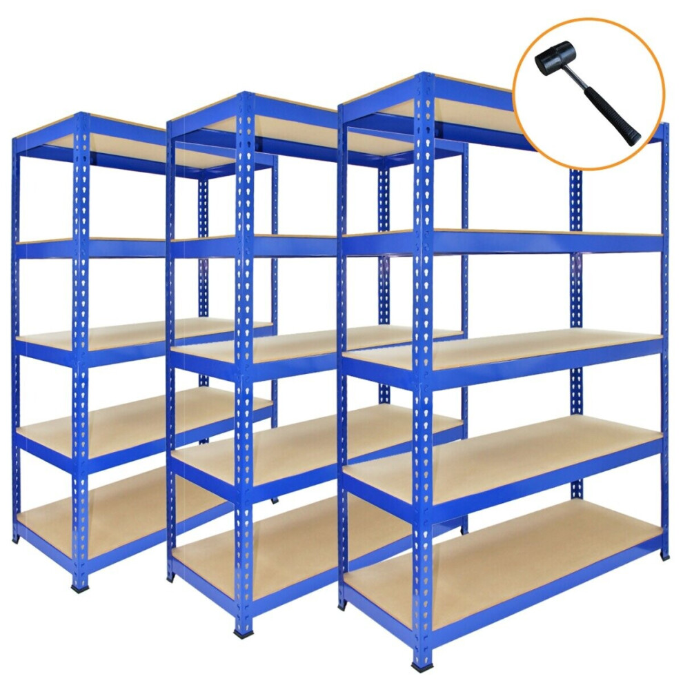 B&Q -  3 X Blue Racking Bay Unit 5 Tier Heavy Duty Steel Metal 200Kg Capacity Per Shelf Garage Shelves Storage - Image 5