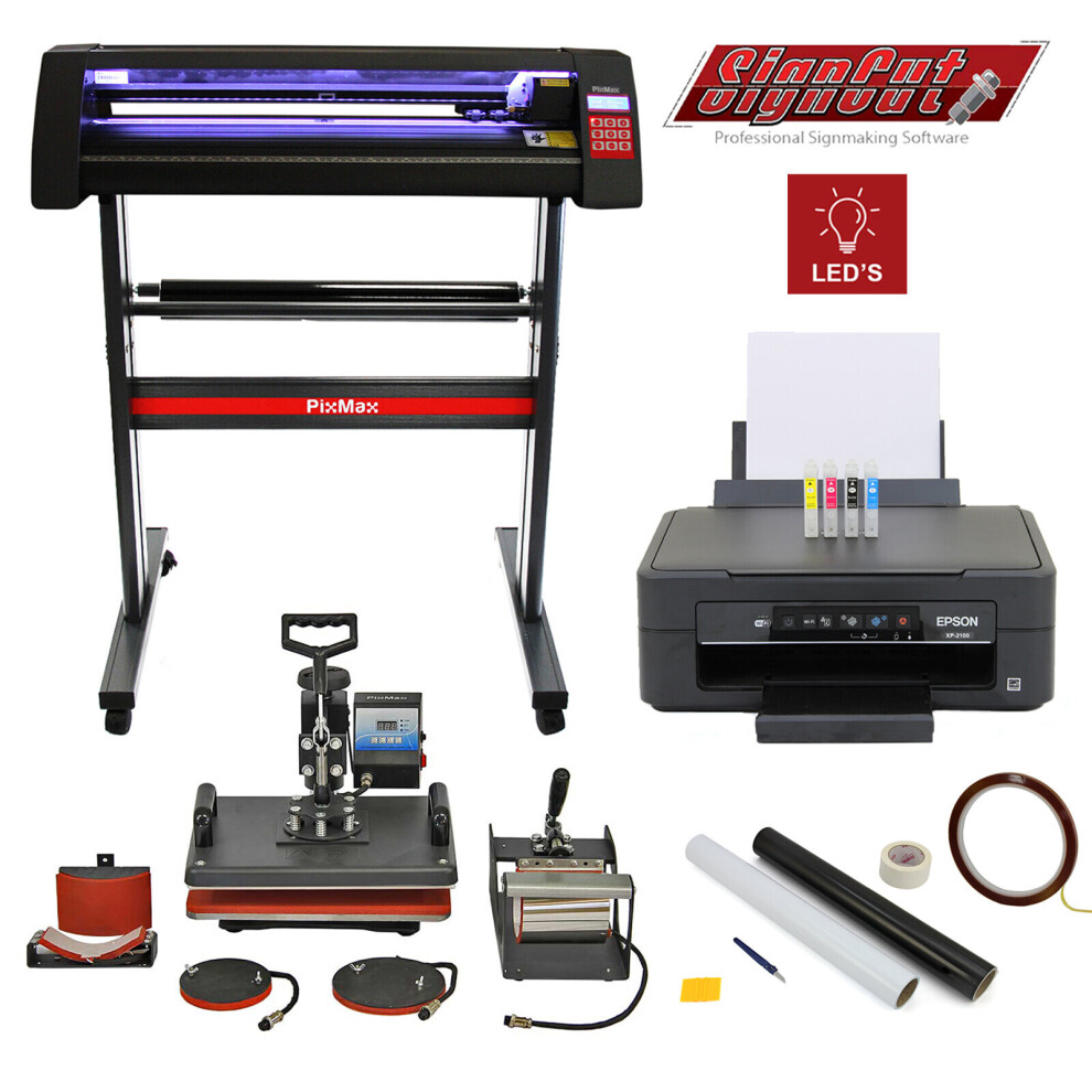 5 in 1 Heat Press, LED Vinyl Cutter, Epson Printer & Weeding Kit