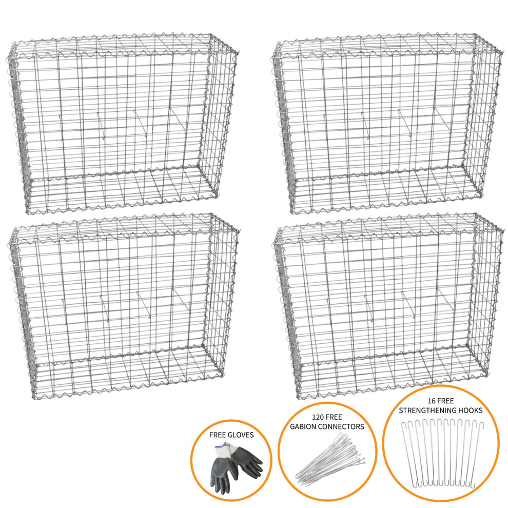 Gabion Baskets Mesh Cages Outdoor Wire Stone Garden / 100 x 80 x 30cm / 4 Pack