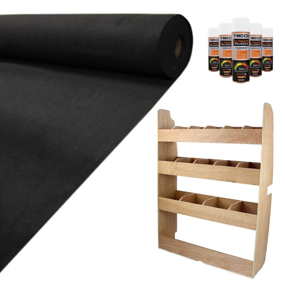 T-Mech 11M2 Black Van Lining Carpet Super Stretch With Glue & Ford Transit Racking