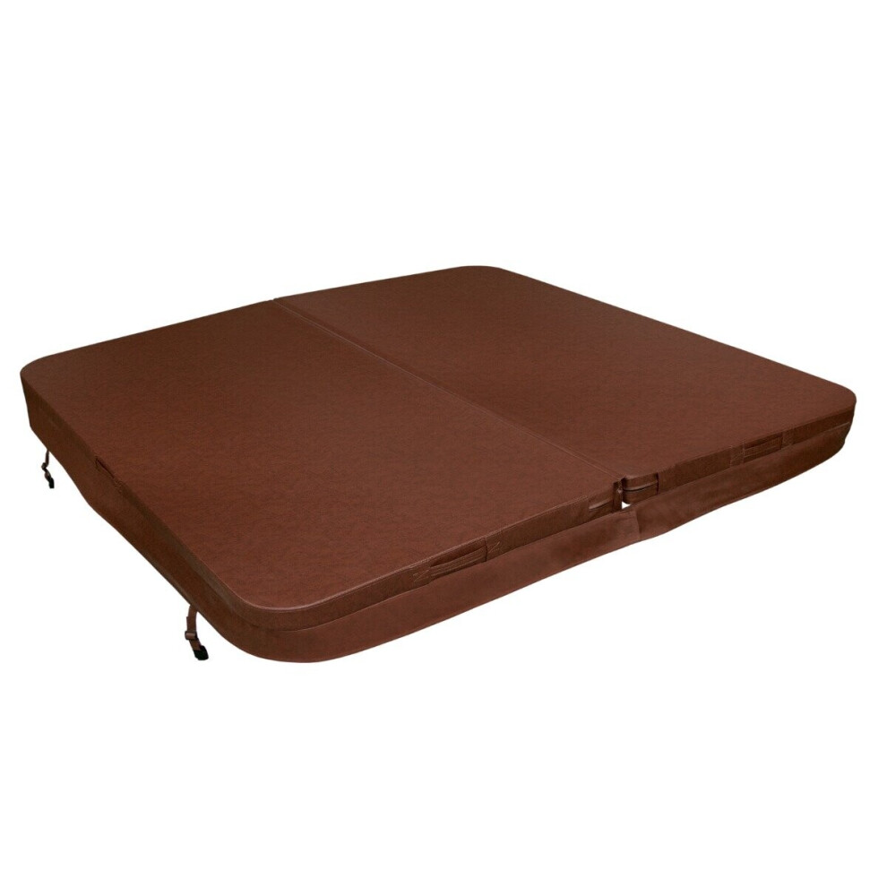 Hot Tub Cover Spa Lid 220 x 220cm Square Brown Hard Top Weatherproof PVC Leather Foam