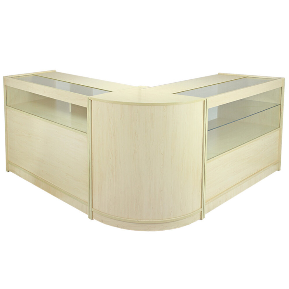 Retail Shop Counters Set & Glass Retail Showcase Cabinet Display Maple