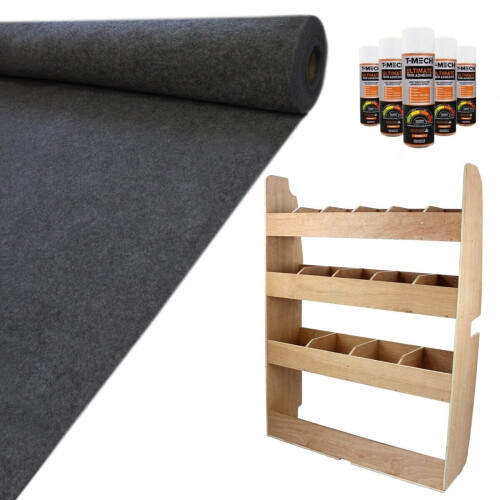 T-Mech 11m2 Anthracite Van Lining Carpet Super Stretch with Glue & Ford Transit Racking