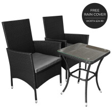 Jard Bistro Set Rattan 3PC Outdoor Garten Stuhl Tisch Patio Dining Balkon Schwarz
