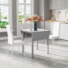 (White, B) Dining Table and Chairs, Drop Leaf Kitchen Table With PU Leather High Back Chair