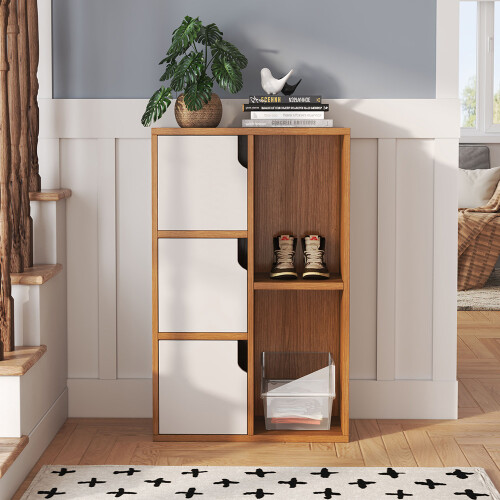 Living And Home Wooden Bookcase Storage Cabinet with Doors and Open Shelf