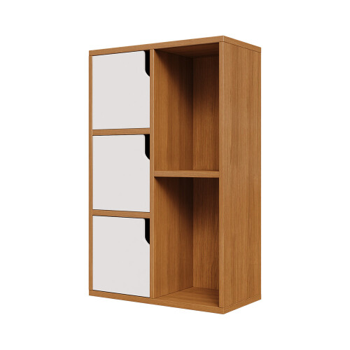 Living And Home Wooden Bookcase Storage Cabinet with Doors and Open Shelf 2