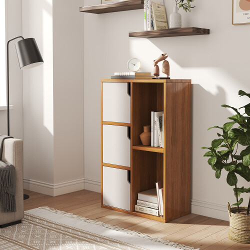 Living And Home Wooden Bookcase Storage Cabinet with Doors and Open Shelf 1