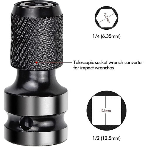 2 Pack 1/2inch Square To 1/4inch Hex Socket Adapter, Quick Release Impact Ratchet Chuck Converter And Screwdriver Bit Holder Socket 1