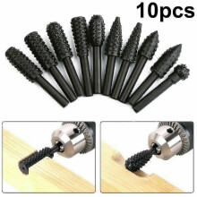 10-pack Steel Rotary Burr Set 1/8" Shank Wood Grinding Rasp Drill Bits Tool Set