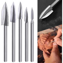 Wood Carving Drill Bit Set for Rotary Tool, 5 Wood Carving Drill Bits with 1/8" Shank for Diy, Engraving, Carving, Drilling, Grinding