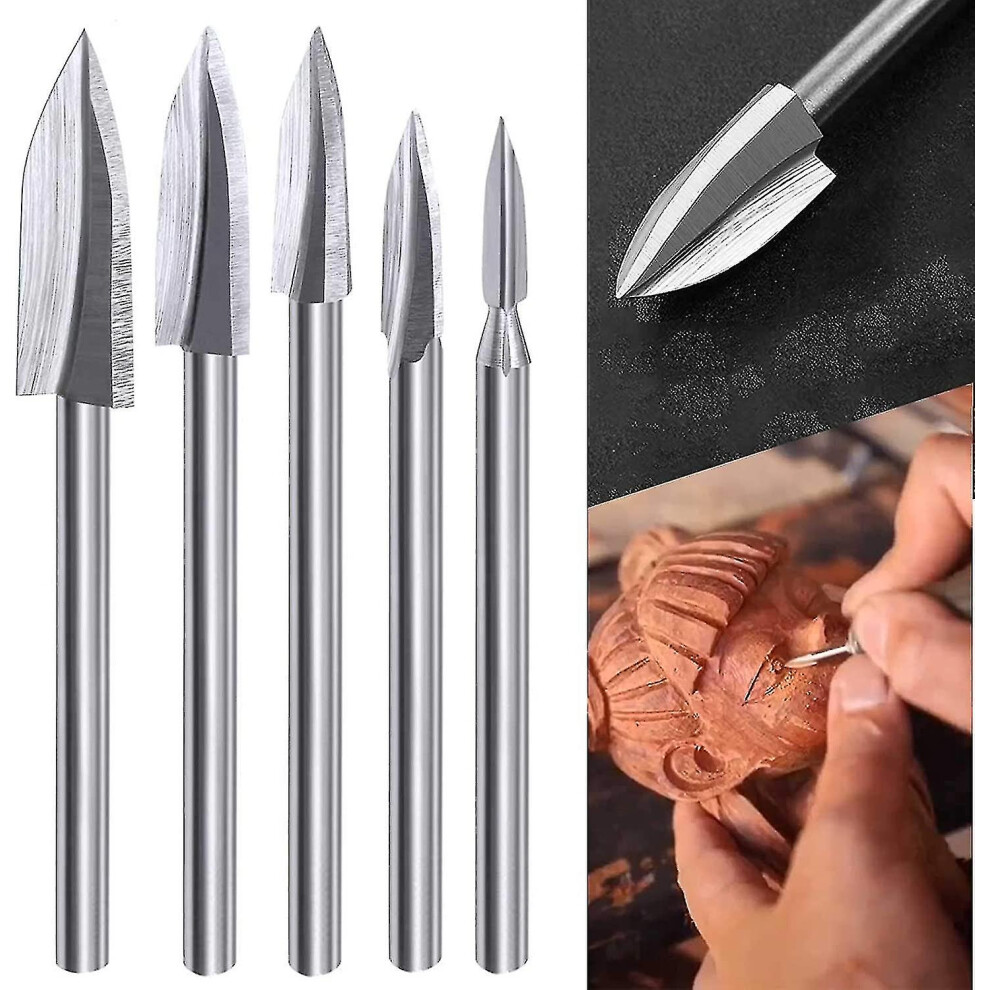 Wood Carving Drill Bit Set for Rotary Tool, 5 Wood Carving Drill Bits with 1/8" Shank for Diy, Engraving, Carving, Drilling, Grinding