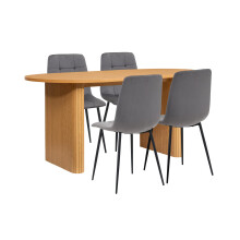 Grey and Oak Oval Fluted Dining Table Set Axel Birlea